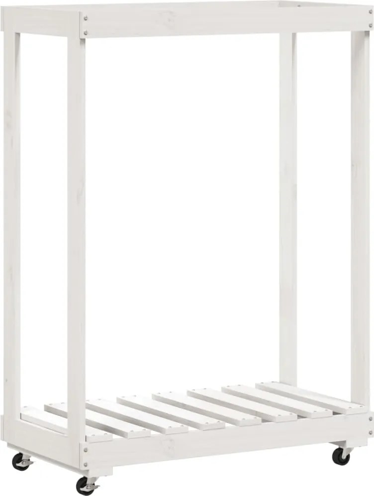 vidaXL fehér tömör fenyőfa rönktároló kerekekkel 76,5 x 40 x 108 cm