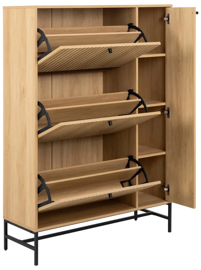 Natúr színű billenő ajtós cipőtartó tölgyfa dekorral 99x140x35 cm Albany – Actona