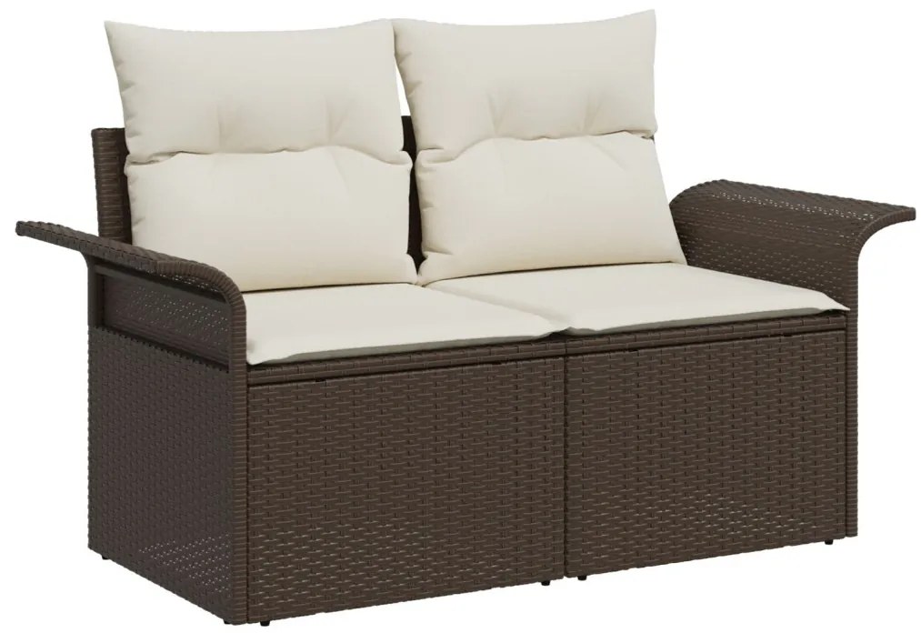 6 db-os Kert Sofa Készlet Párnákkal Barna Poli Rattan