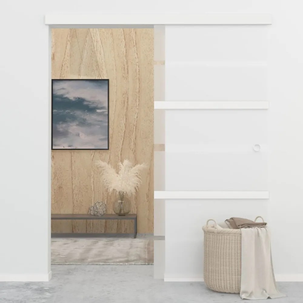 ezüstszínű ESG üveg és alumínium tolóajtó 90 x 205 cm