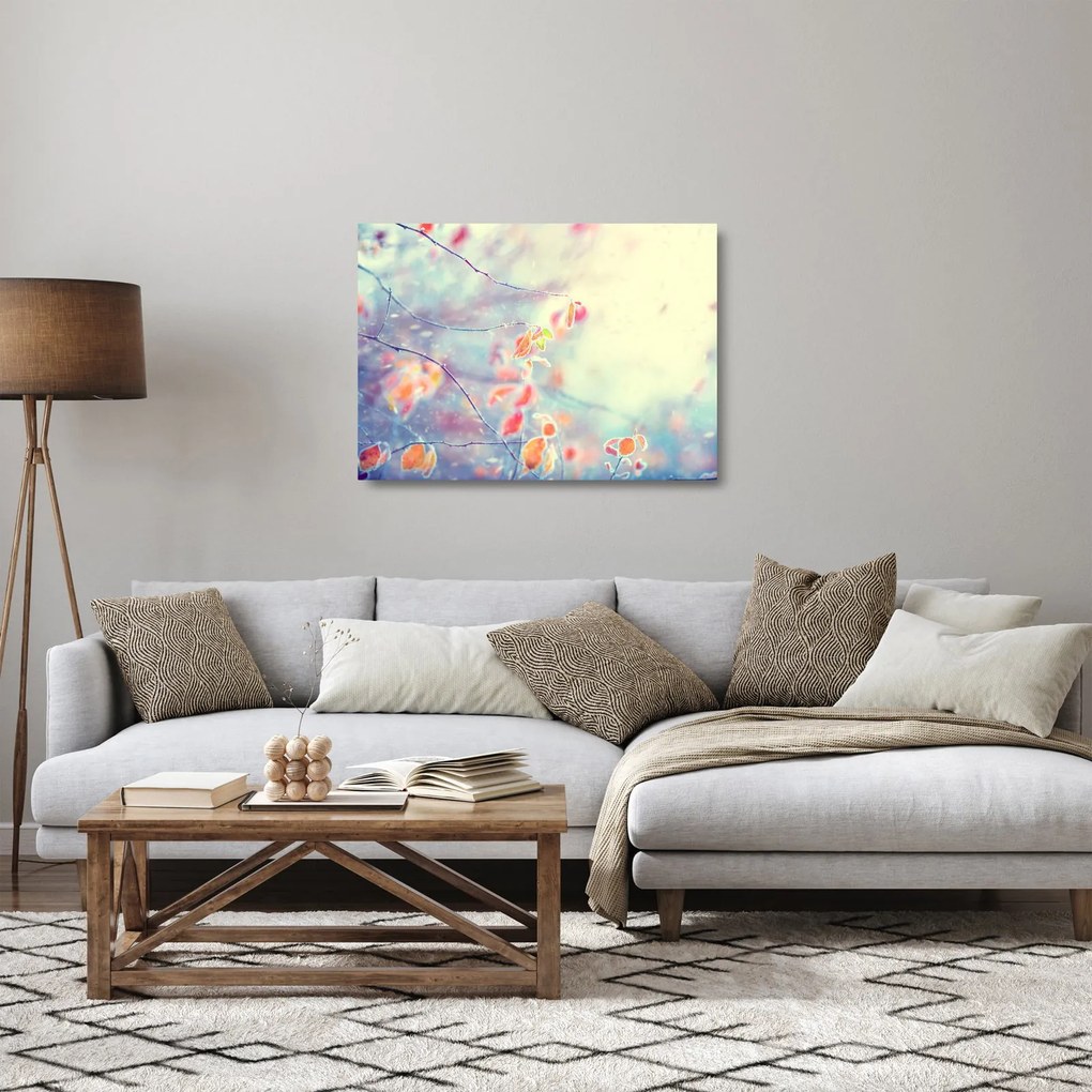 Kép - Levelek a jégben (üvegen) (70x50 cm)