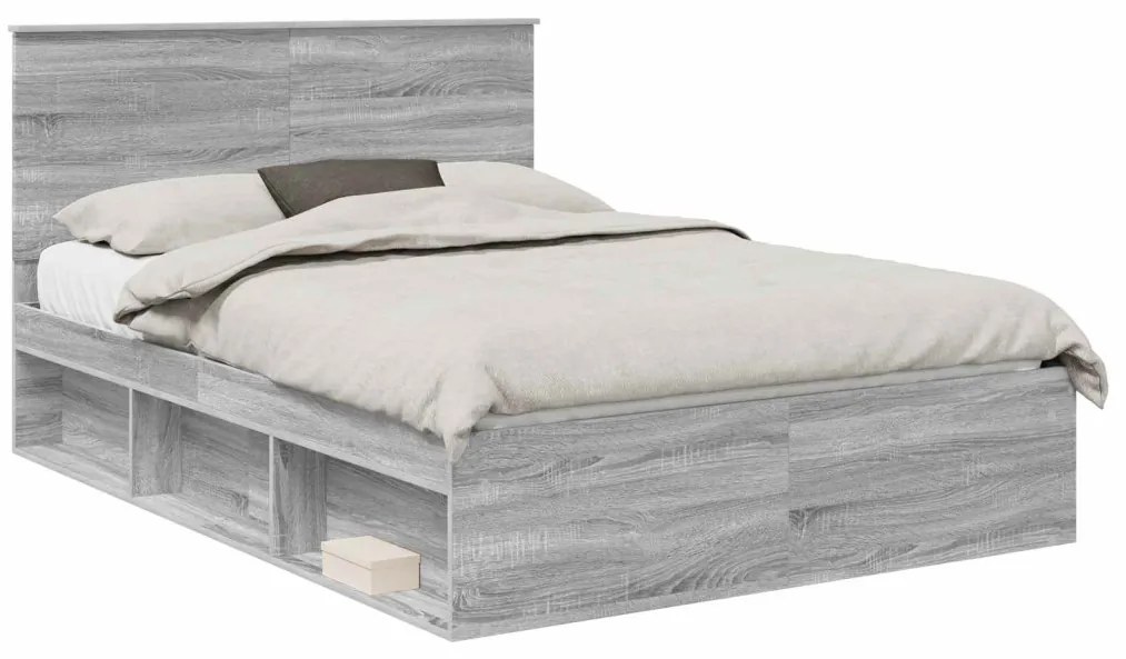 vidaXL Ágykeret fejtámlával Szürke Sonoma 150 x 200 cm Tömör fenyőfa