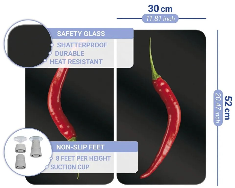 Edzett üveg tűzhely fedőlap szett 2 db-os 30x52 cm Peperoni – Wenko