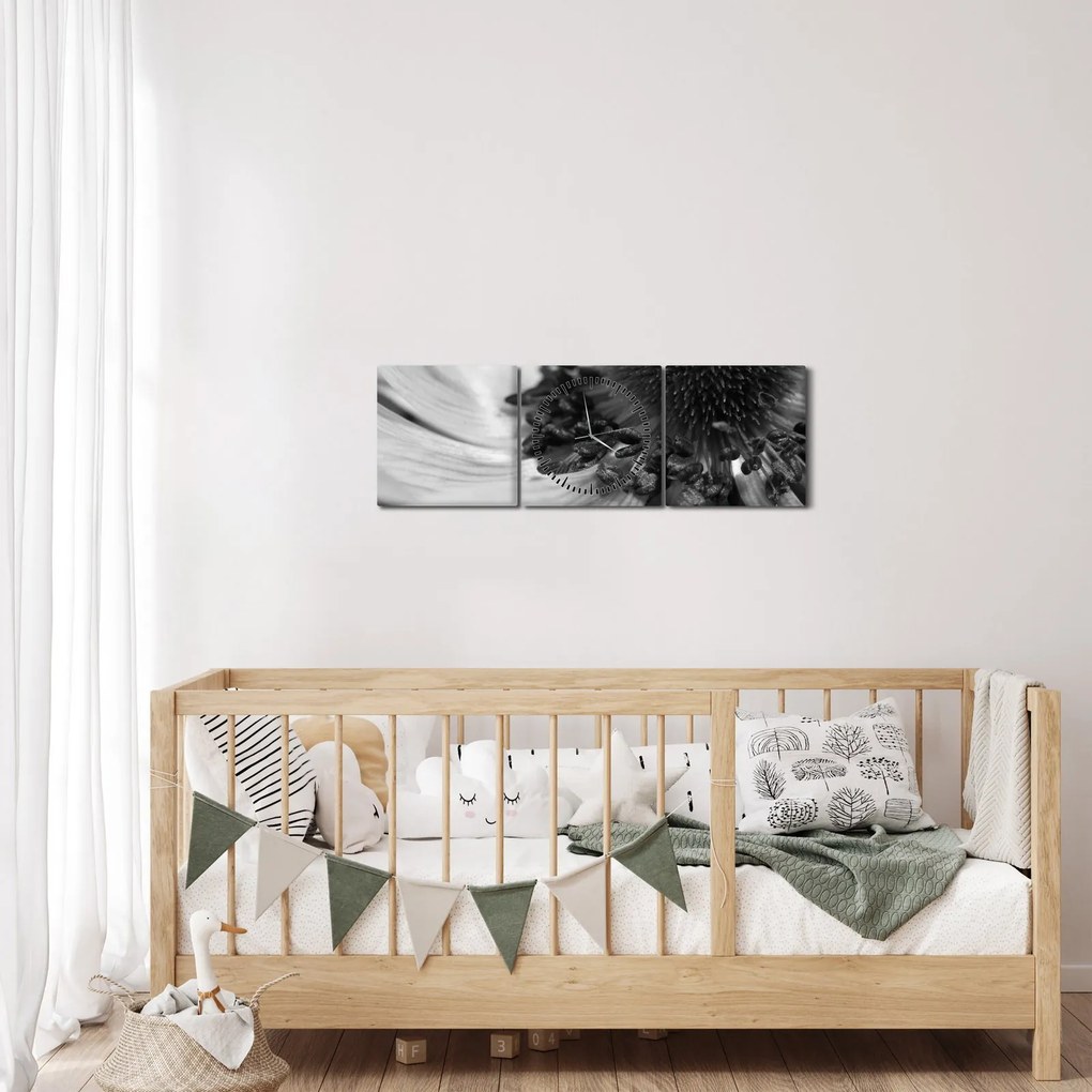 Kép - Virág fekete-fehérben (órával) (90x30 cm)