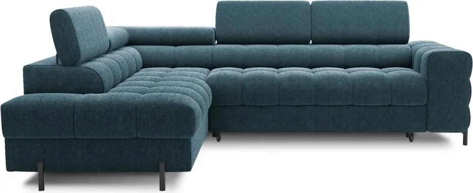 Kék buklé kinyitható-tárolóhelyes sarokkanapé (bal oldali-L alakú) Ferucce – ELTAP