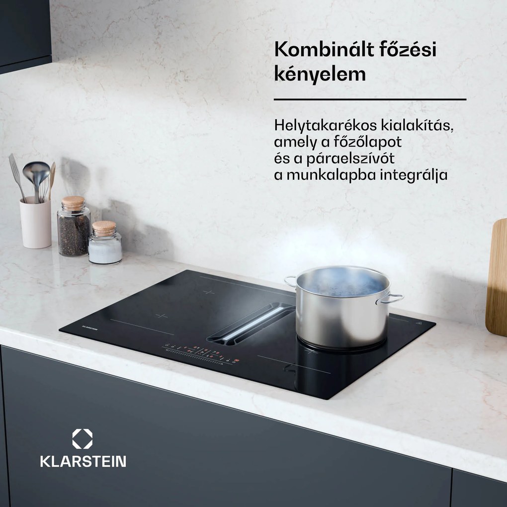 Klarstein AirJet 72 Down Air System, indukciós tűzhely + DownAir-páraelszívó,10 000 W, 446 m³/h, Boost