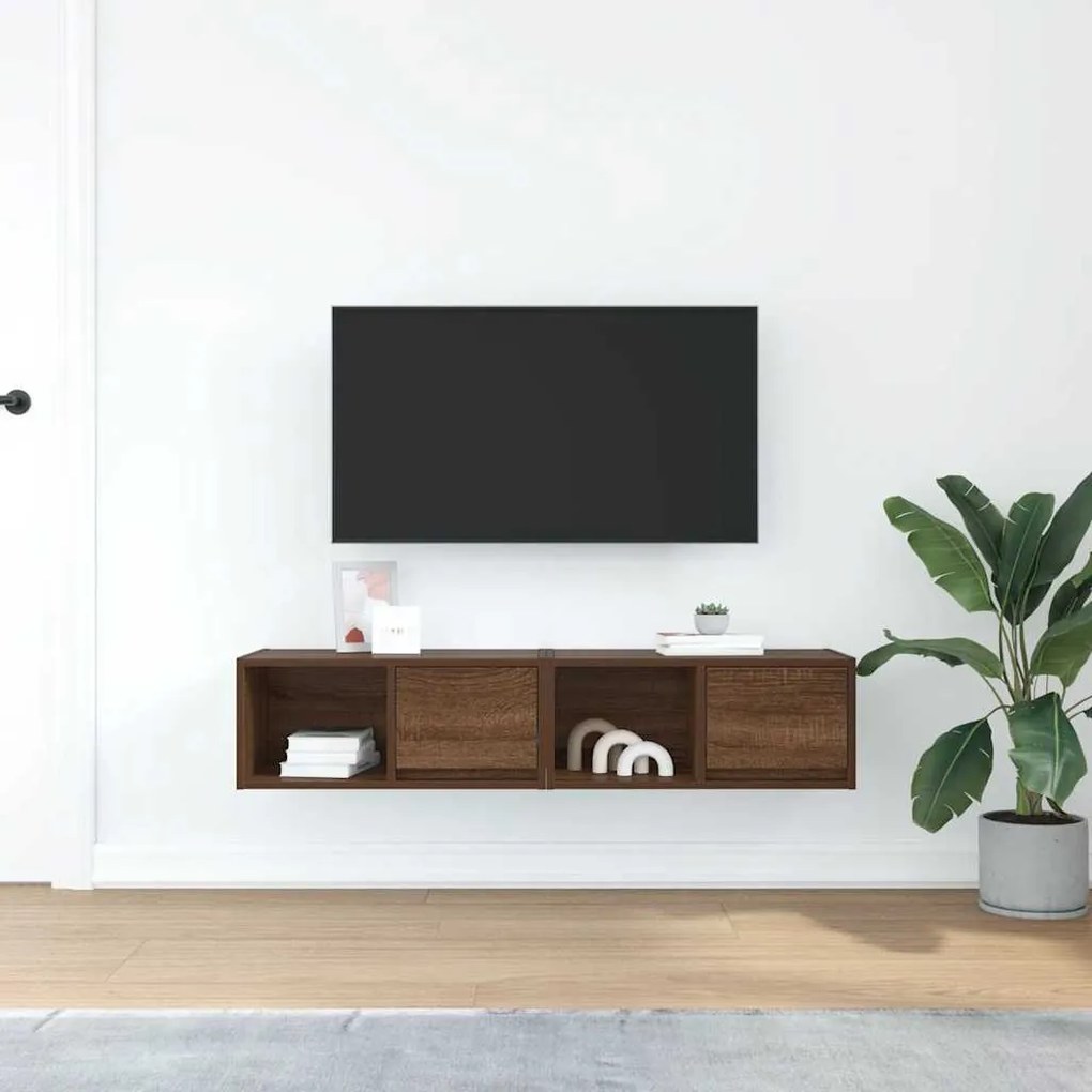 2 db barna tölgy színű szerelt fa TV-szekrény 60x31x25,5 cm