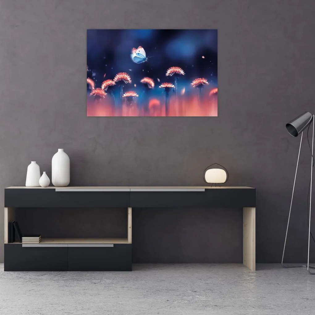 Pitypang képe kék pillangóval (90x60 cm)