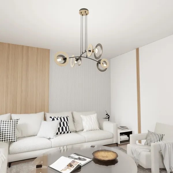 Csillár zsinóron SKIVA 4xE27/15W/230V fekete/bézs