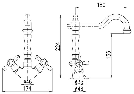 RAV Slezák MK121.0/8SM - Mosdócsaptelep + leeresztő garnitúra MORAVA RETRO antik sárgaréz