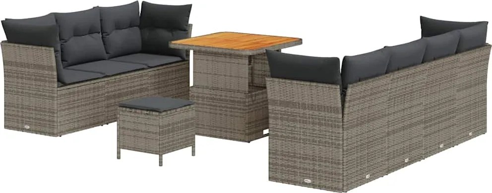 vidaXL Kerti Kanapé Szett 10 pcs Szürke polirattan