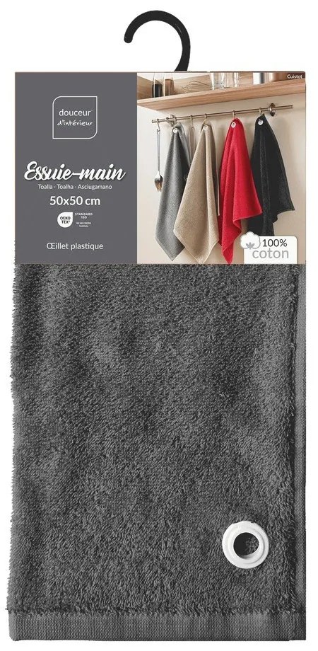 Antracitszürke frottír pamut törölköző 50x50 cm Cuistot – douceur d'intérieur