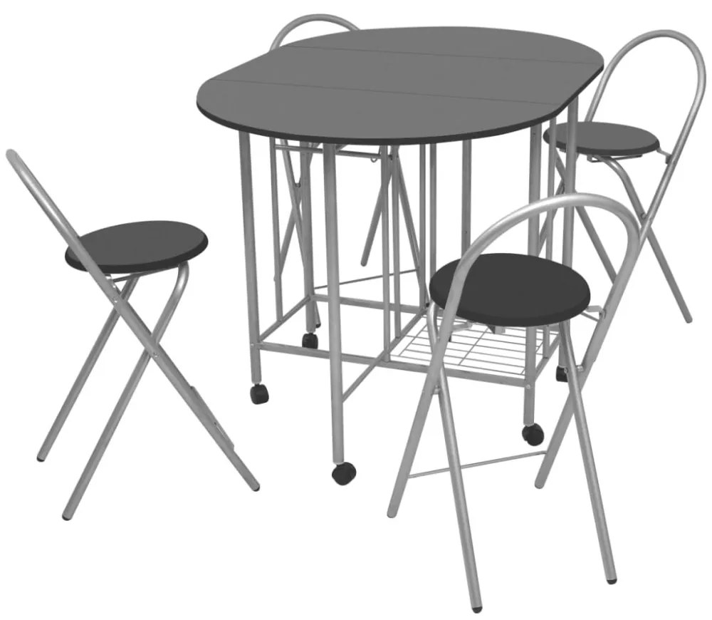 vidaXL 5 darabos, fekete összecsukható MDF étkezőgarnitúra