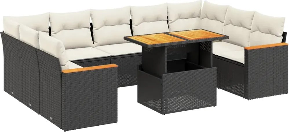vidaXL 11 részes fekete polyrattan kerti ülőgarnitúra párnákkal