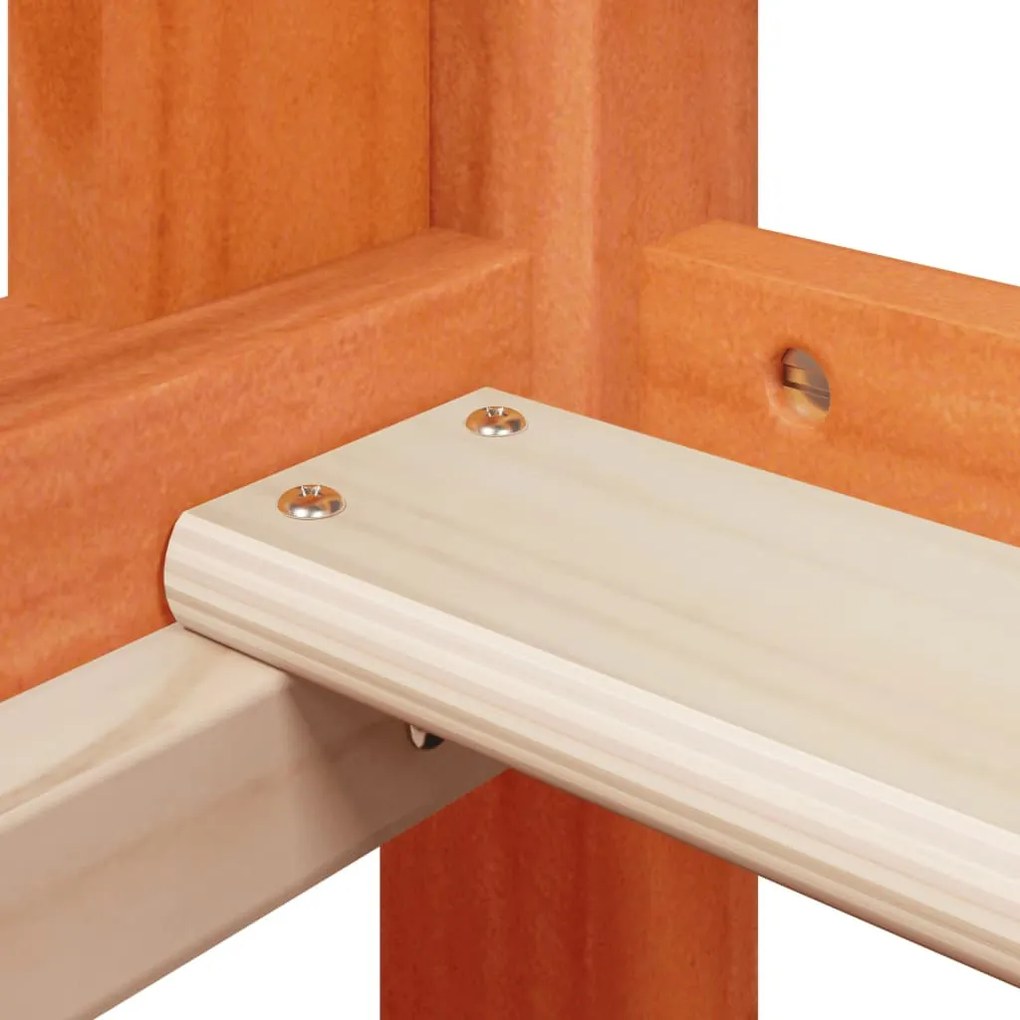 viaszbarna tömör fenyőfa ágy emelettel és tetővel 75 x 190 cm