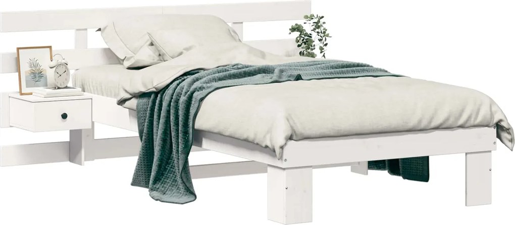 vidaXL Ágykeret fejtámlával Fehér 90 x 200 cm Tömör fenyőfa