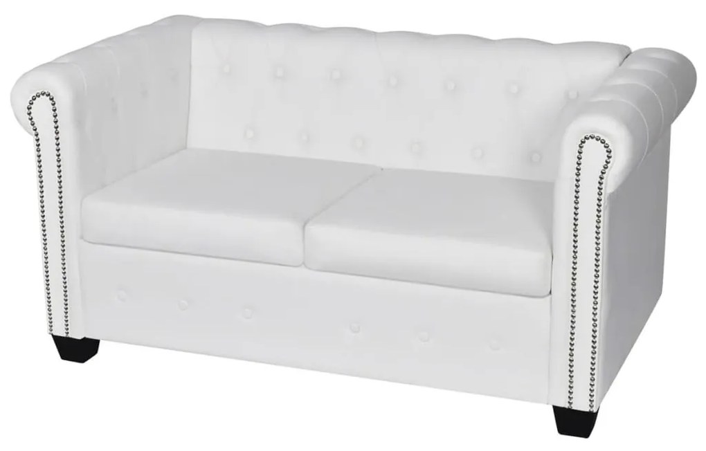 2 személyes és 3 személyes fehér műbőr Chesterfield kanapé