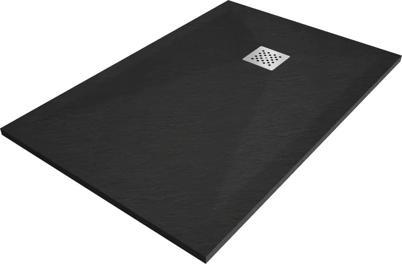Mexen Stone+ 90 x 70 cm-es téglalap alakú kompozit zuhanytálca, fekete - 44707090