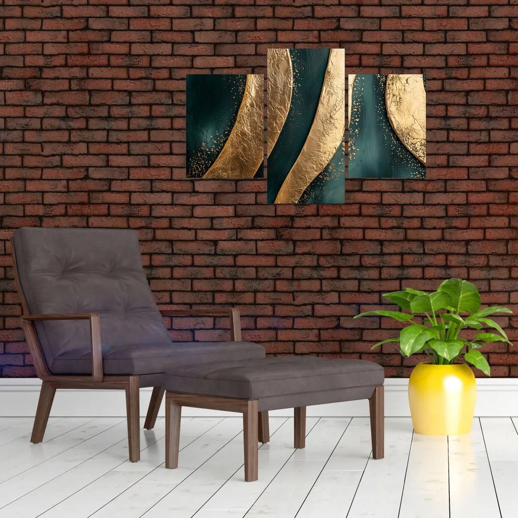 Kép - Zöld absztrakció arannyal I. (90x60 cm)