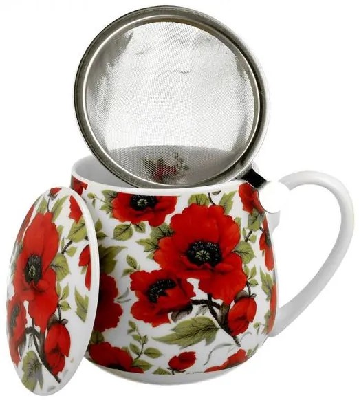 Pipacsos porcelán bögre szűrővel tetővel Poppy