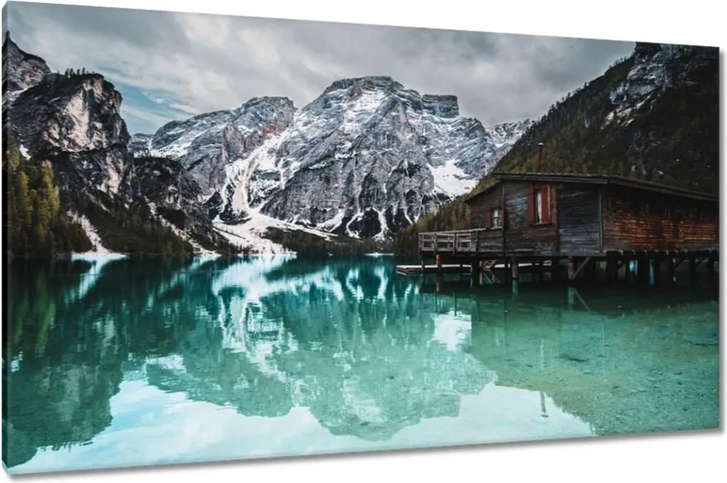 Vászonkép 120x70 Fa házikó a hegyekben