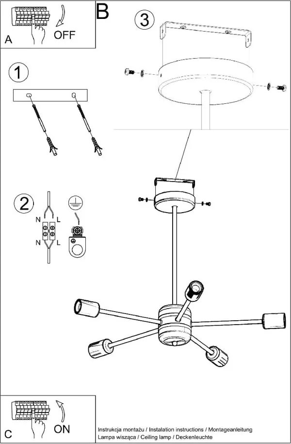 Fekete mennyezeti lámpa 66x66 cm Benedett – Sollux