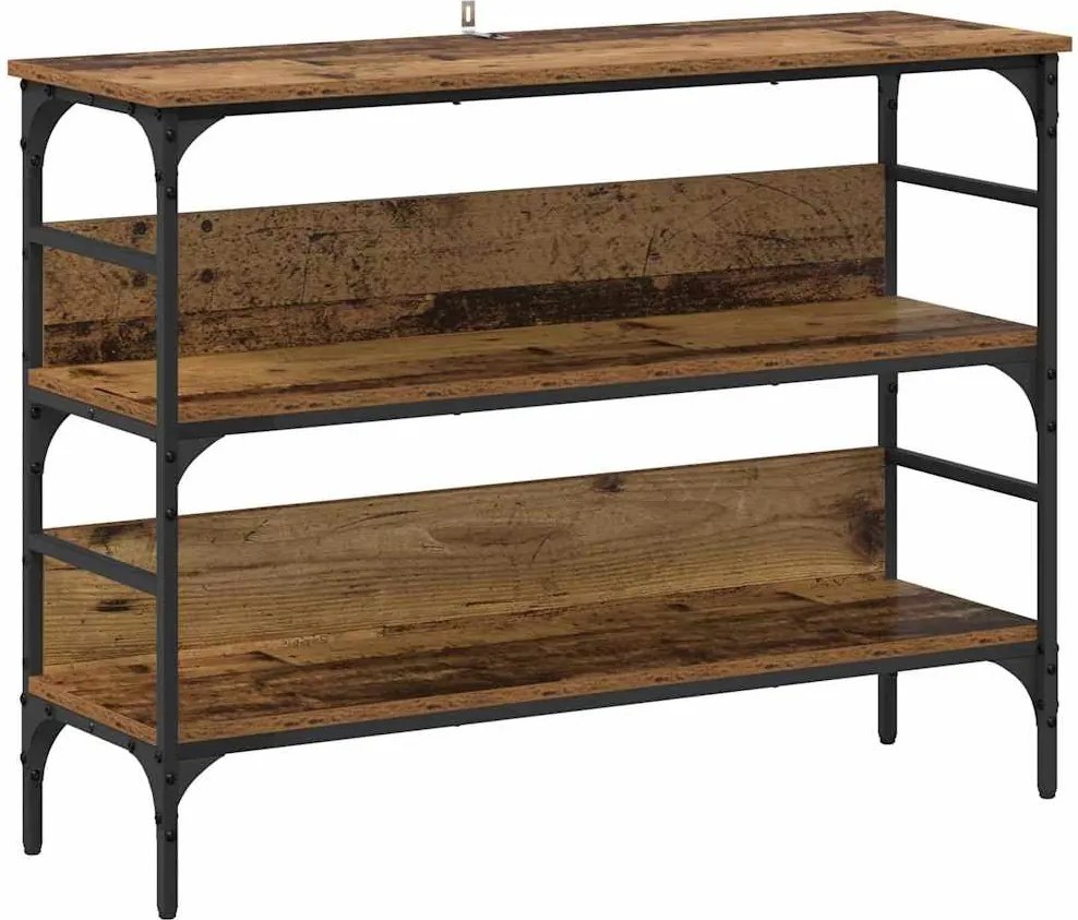 vidaXL Konzolasztal polcokkal Öreg fa 100 x 32 x 75 cm Faanyag