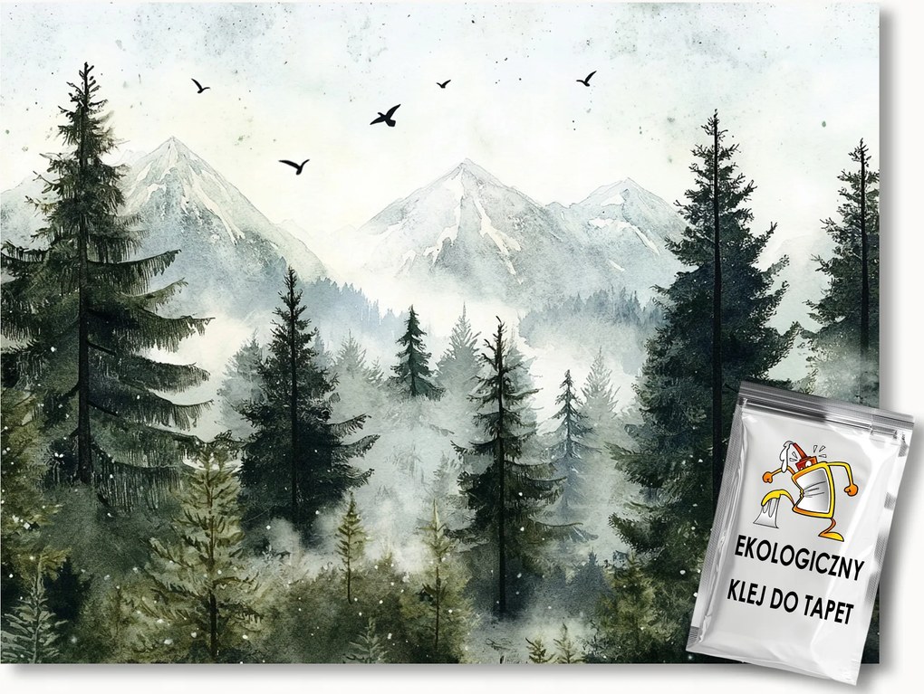 Fotótapéta Flizelina Kilátás Hegyek Erdő Fák Lucfenyő Tél Hó 100x75 ragasztó