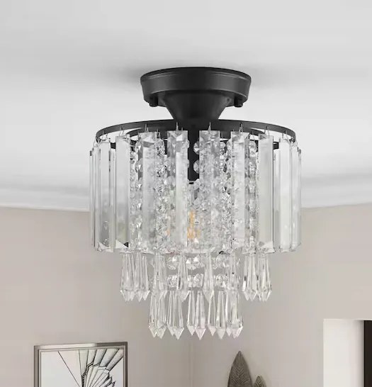 Frideko Home kristály mennyezeti lámpa fekete Ø23 cm E27