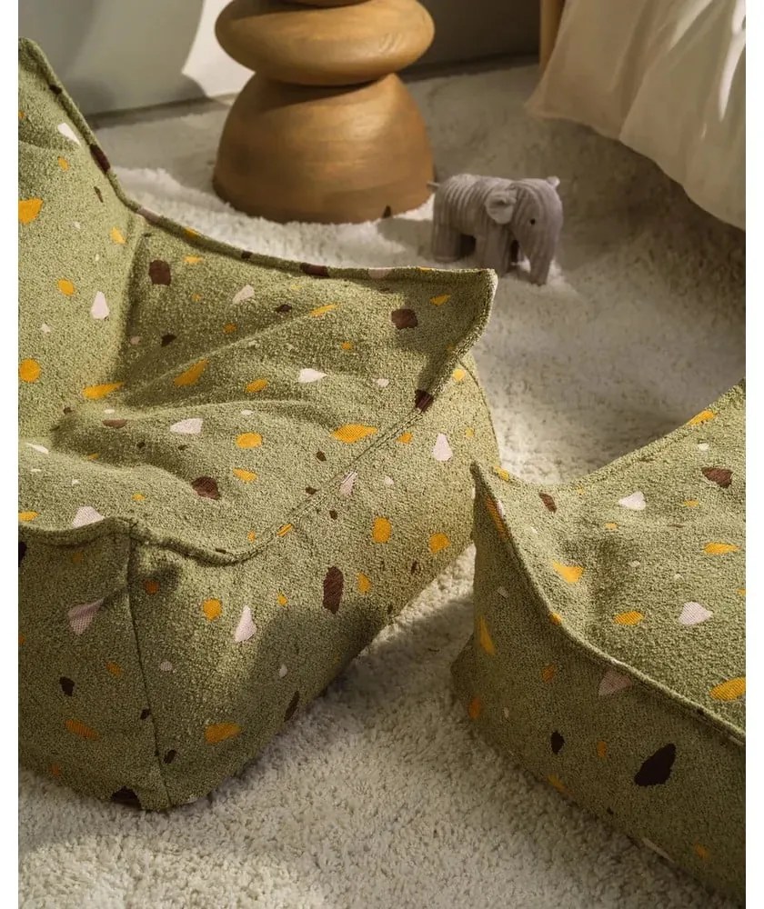 Zöld buklé-zsenília gyerek babzsákfotel Terrazzo Square – Wigiwama