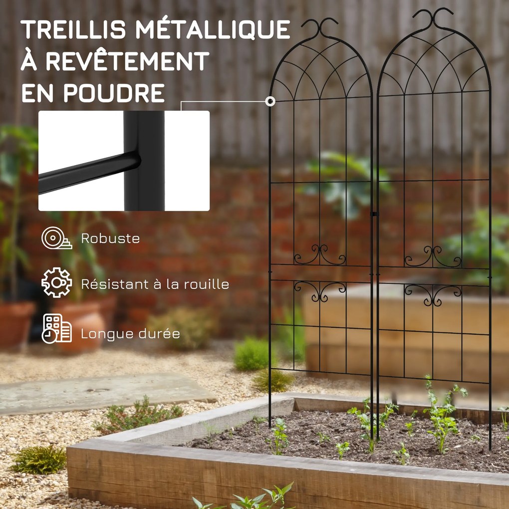 Outsunny 2 db fém kertitám Bútor, növényfuttató, 50W x 181H cm, fekete | Aosom