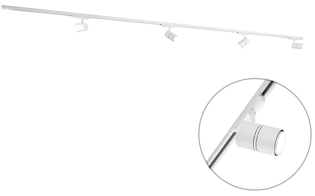 Modern 3 fázisú sínrendszer fehér 4 spotlámpával 3000-4000K - Ruler 38