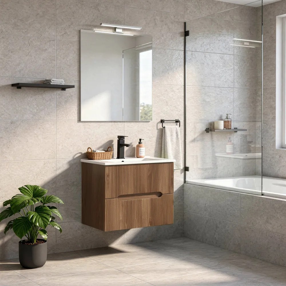 Trent 60 alsó fürdőszobabútor kerámia mosdóval 2 fiókos, sunset tölgy