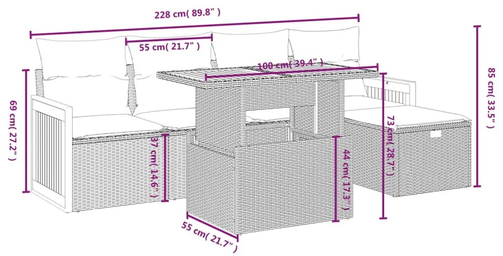 6 részes bézs polyrattan kerti ülőgarnitúra párnával