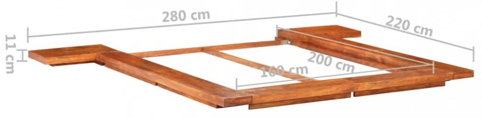 Japán stílusú tömör akácfa futon ágykeret 160 x 200 cm