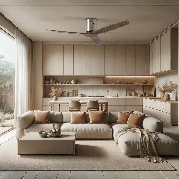 ZEVENTI - SPELLO mennyezeti ventilátor, Wi-Fi Tuya, króm/tölgy + távirányító