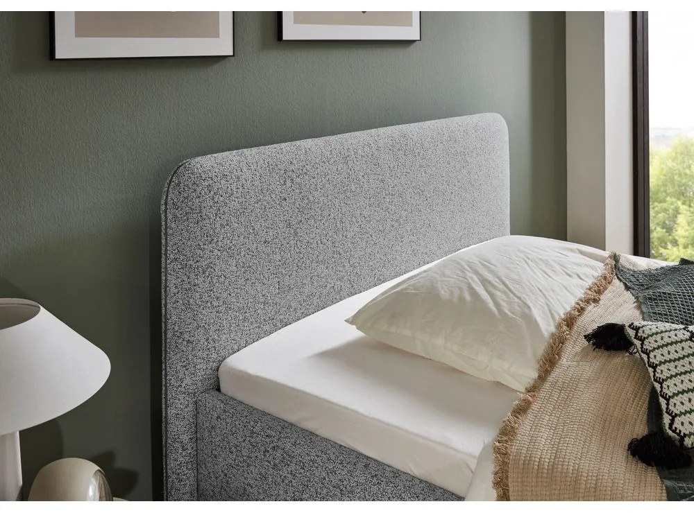 Világosszürke kárpitozott ágyneműtartós franciaágy ágyráccsal 180x200 cm Primo – Meise Möbel