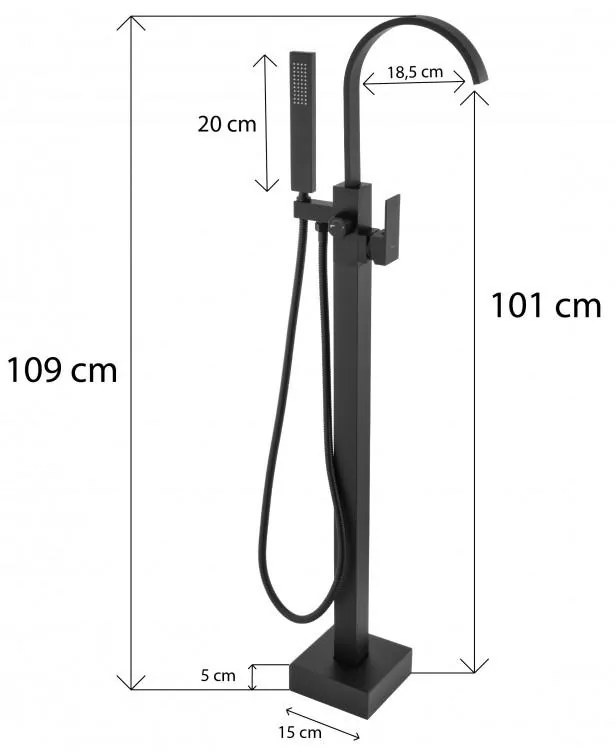 Erga Enzo, szabadon álló kádcsaptelep h-1090, fekete matt, ERG-YKA-BS.ENZO-BLK