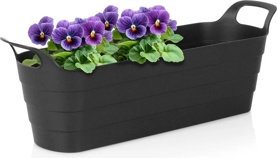 Kerti Virágtartó Műanyag Fekete Hosszúkás Erkélyláda