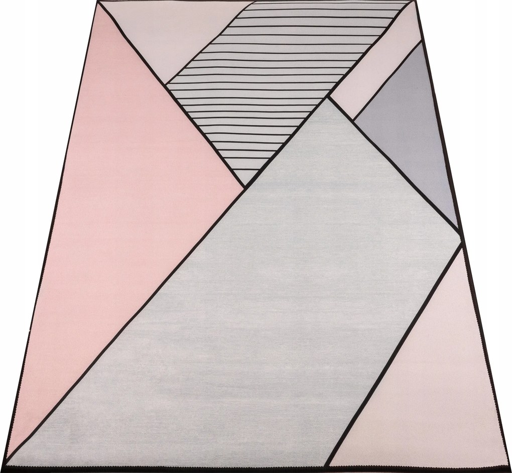 Rózsaszín-szürke Szőnyeg 120x170CM Hálószoba Nappaliba Geometrikus Csúszásgátló