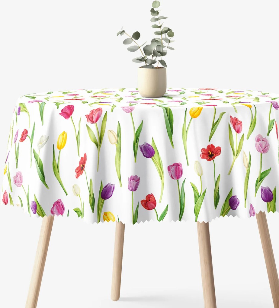 Goldea kör alakú teflonos terítő - színes tulipánok Ø 100 cm