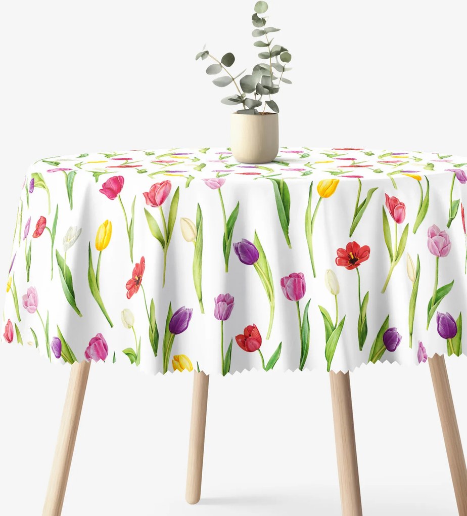 Goldea kör alakú viaszosvászon terítő - színes tulipánok Ø 150 cm