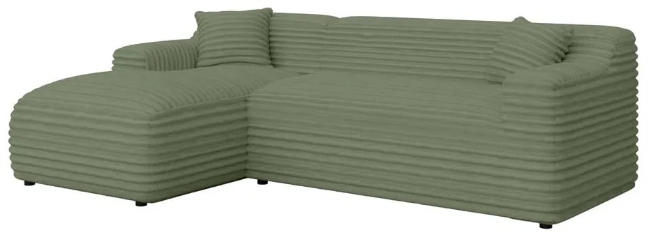 Zöld kordbársony sarokkanapé (bal oldali-heverő résszel) Martin – Ropez