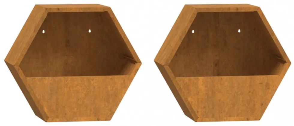 2 db rozsda színű corten acél fali növénytartó 30 x 10 x 25 cm