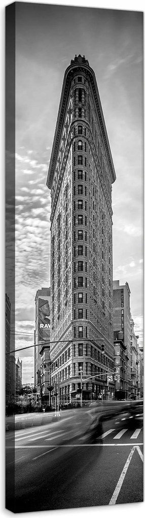 Vászonkép 45x145 Flatiron New York fekete-fehér város építészet felhők