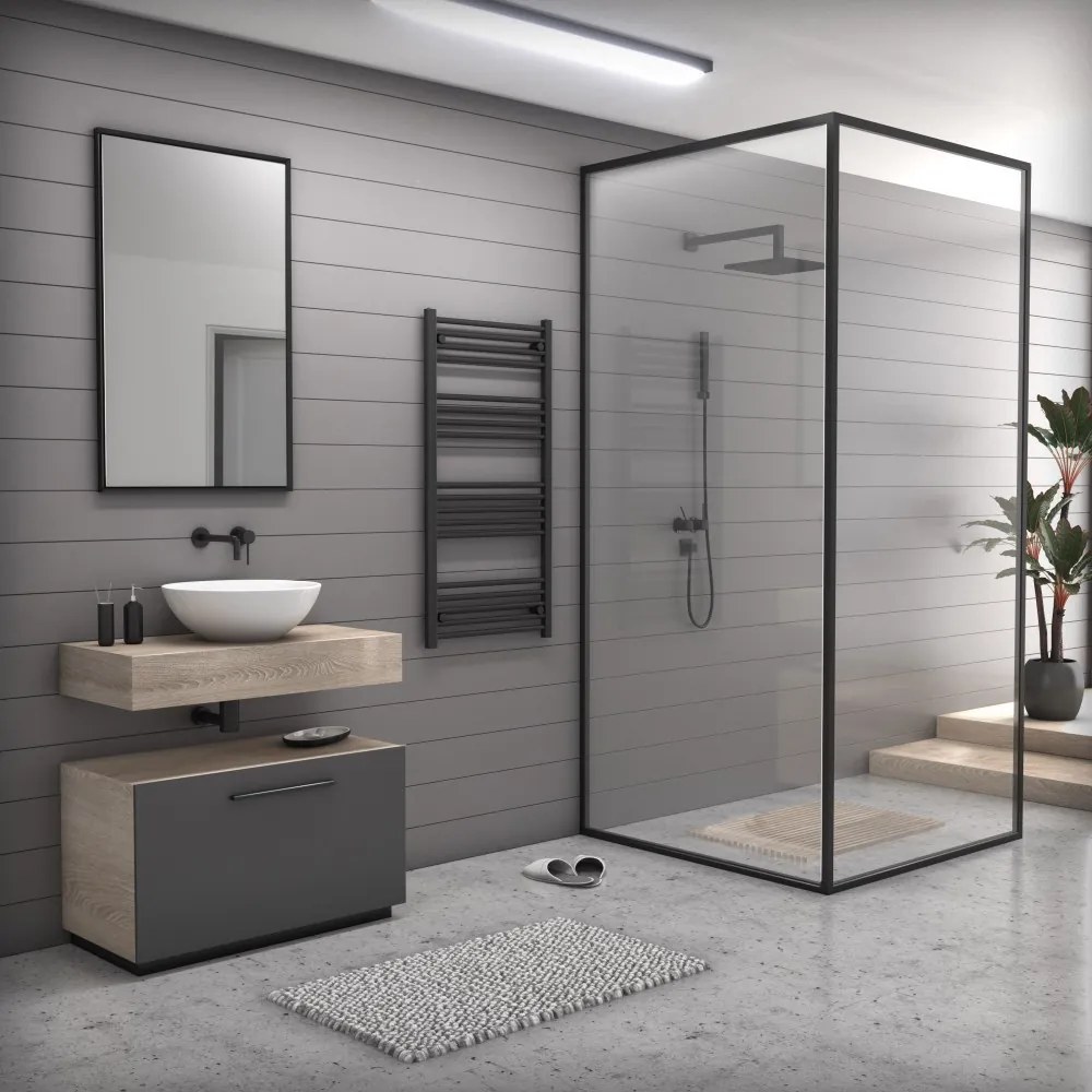 Fekete 750x1200mm törölközőszárítós fürdőszobai radiátor Welland Lux | Készletről | Gyors kiszállítással