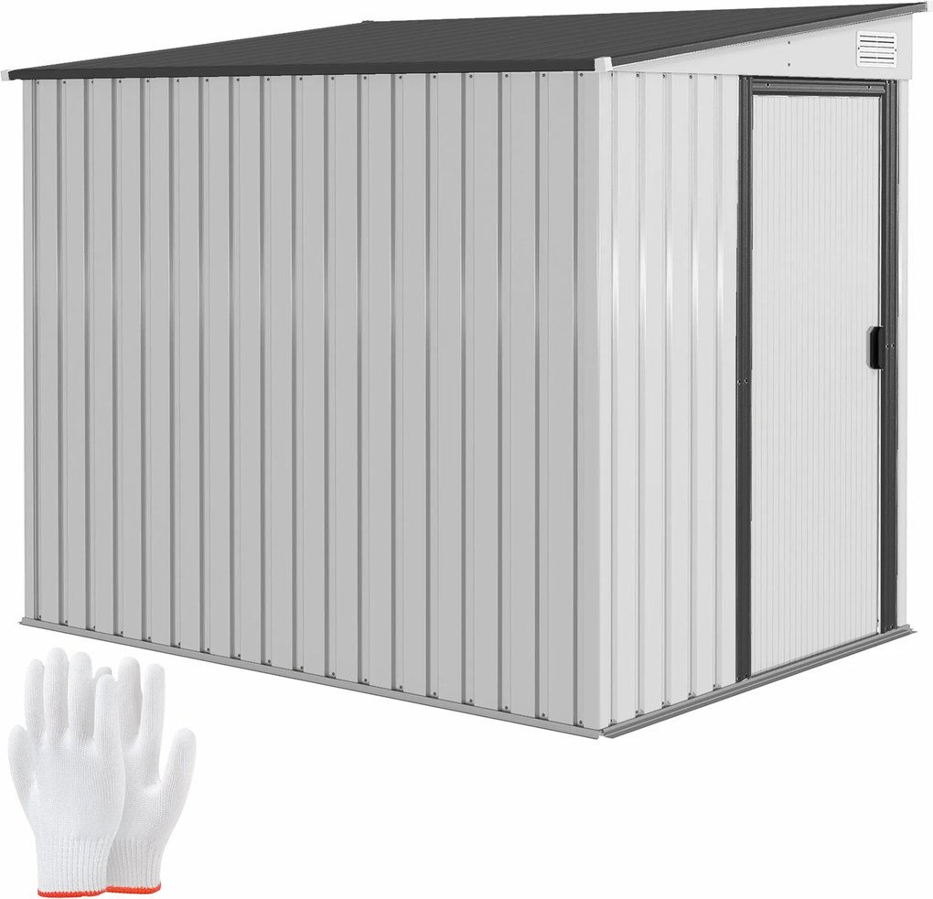 Outsunny Fém Kertiszerszám Sátor 1.5x2m Talapzattal, Kerti Sátor Csúszó Ajtóval, Lejtős Tetővel, Polcokkal, Akasztókkal és Szellőzőnyílásokkal, Fehér
