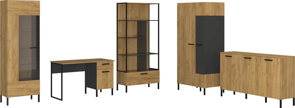 Komód 3D, craft tölgy arany/antracit, SANTANA