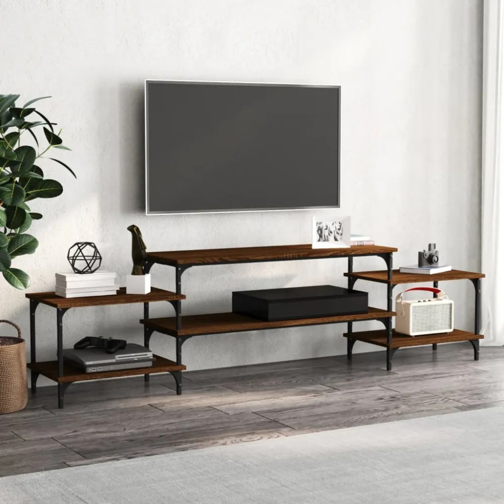barna tölgyszínű szerelt fa TV-szekrény 197x35x52 cm