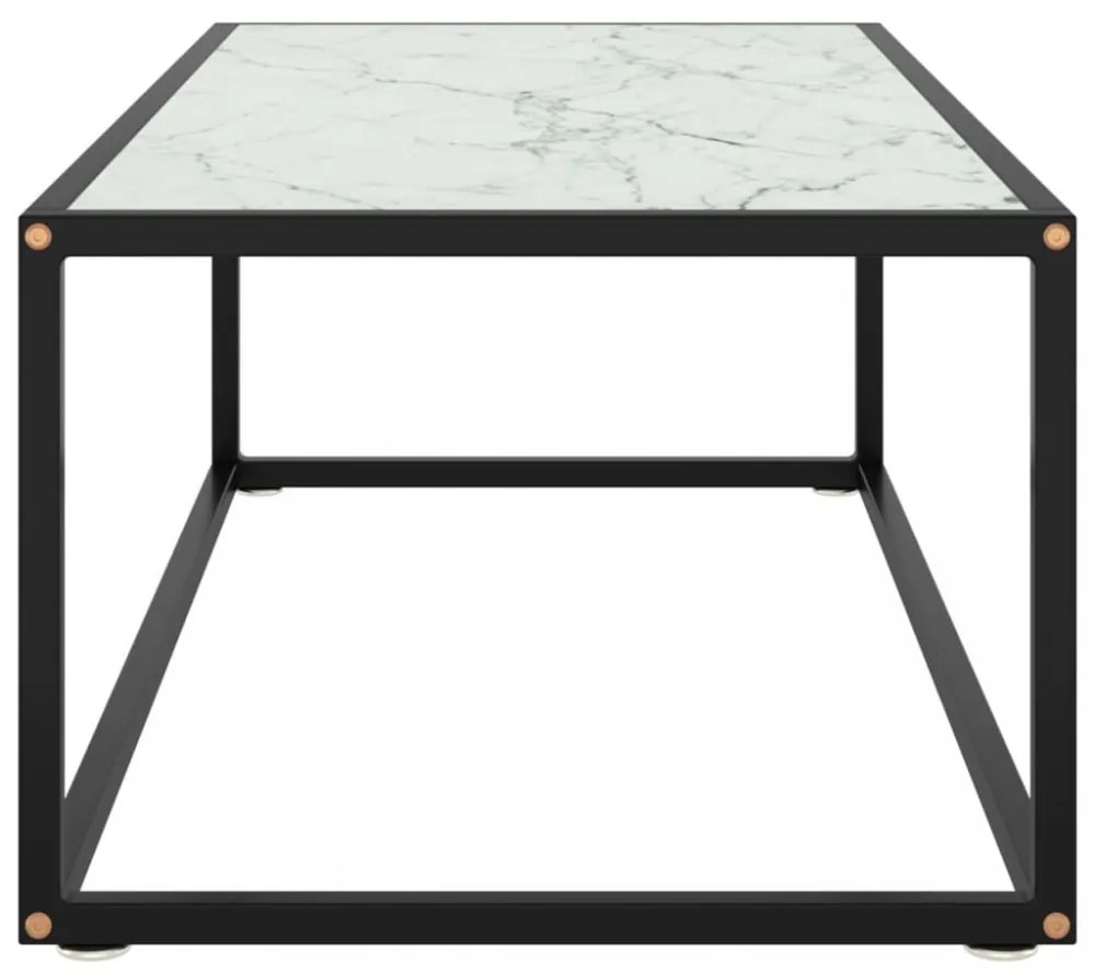 fekete dohányzóasztal fehér márvány mintás üveggel 100x50x35 cm